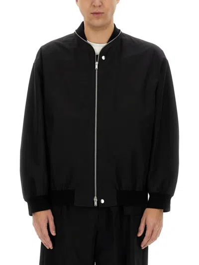 Jil Sander Oversized Cotton Bomber Jacket With Ribbed Cuffs In Black