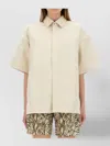 Jil Sander Relaxed Fit Beige Shirt With Logo Patch And Button Fastening In Neutral