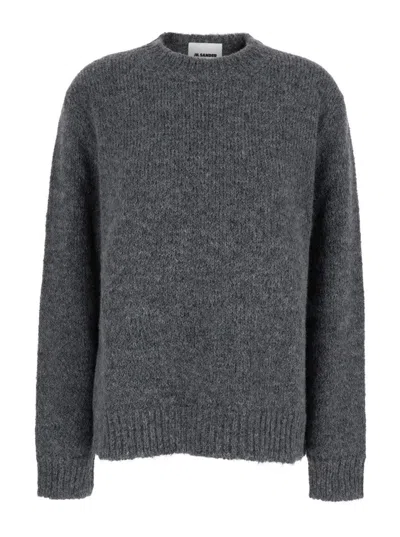 Jil Sander Oversized Grey Sweater With Ribbed Trim In Wool