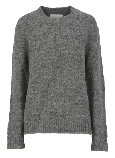 JIL SANDER OVERSIZED GREY SWEATER WITH RIBBED TRIM IN WOOL WOMAN