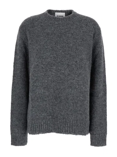 Jil Sander Oversized Grey Jumper With Ribbed Trim In Wool Woman