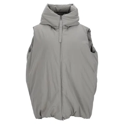 Jil Sander Oversized Hooded Down Vest In Grey Polyester