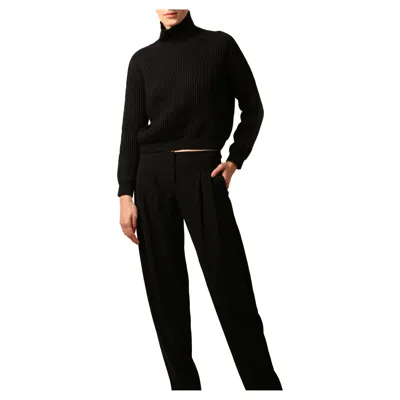 Pre-owned Jil Sander Oversized Ribbed Chunky Knit Cropped Cashmere Turtle Neck Sweater In Black