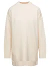 Jil Sander Oversized White Crewneck Sweater With Shorter Hem At The Front In Wool Woman In White