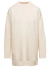 Jil Sander Oversized White Crewneck Sweater With Shorter Hem At The Front In Wool Woman In White