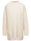 Jil Sander Oversized White Crewneck Sweater With Shorter Hem At The Front In Wool Woman In White