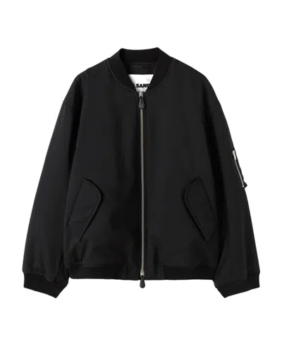 Jil Sander Padded Gabardine Bomber Jacket In Black