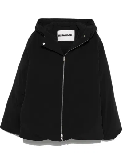 Jil Sander Hooded Long Sleeve Jacket Drawstring Detail In Black