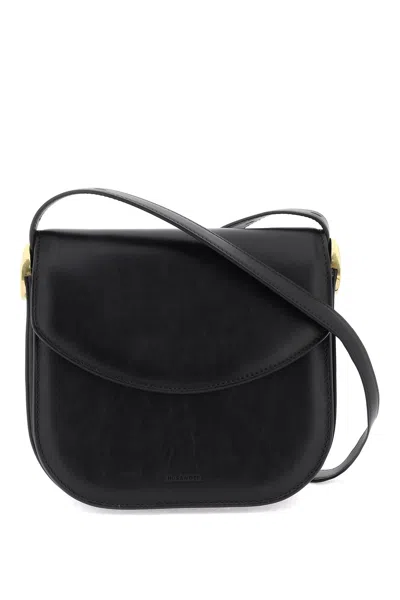 Jil Sander Padded Leather Coin Shoulder Bag With Adjustable Strap In Black
