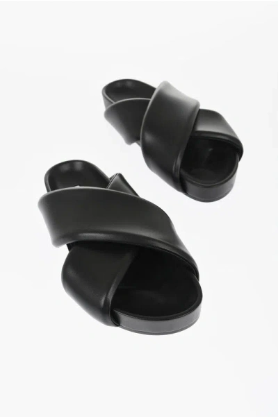 Jil Sander Padded Leather Fusbet Sliders With Criss Cross Design In Black
