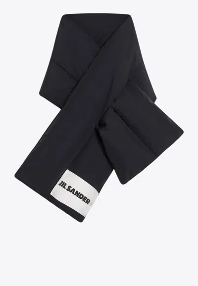 Jil Sander Padded Scarf With Logo-label In Black