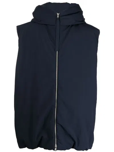 Jil Sander Padded Sleeveless Hooded Gilet In Blue