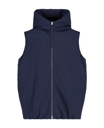 Jil Sander Padded Sleeveless Hooded Gilet In Blue