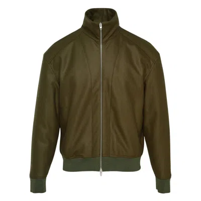 Jil Sander Padded Wool Melton Zip Jacket In Green