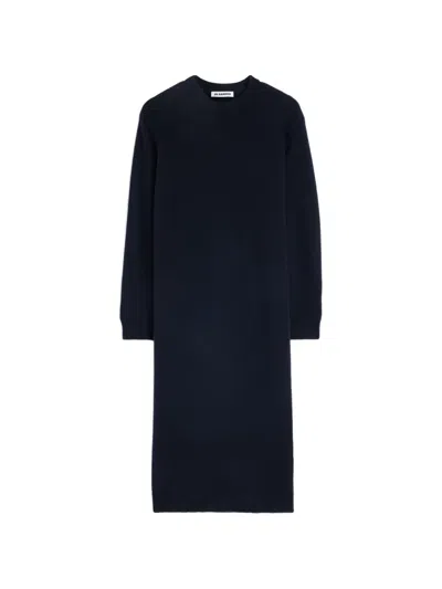 Jil Sander Padded-shoulder Crew-neck Maxi Dress In Blue