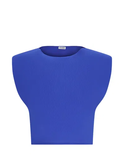 Jil Sander Padded-shoulder Cropped Top In Blue