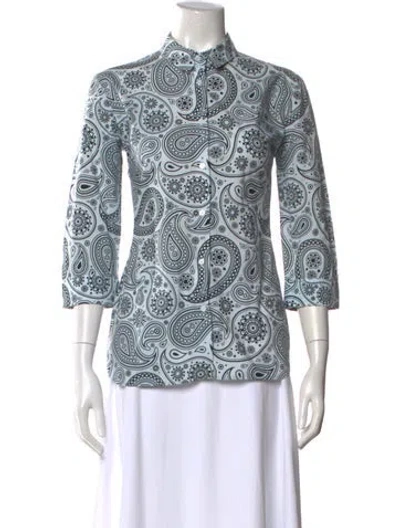 Pre-owned Jil Sander Paisley Print Three-quarter Sleeve Blouse In White