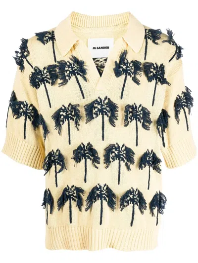 Jil Sander Intarsia Cotton-blend Polo Shirt In Yellow