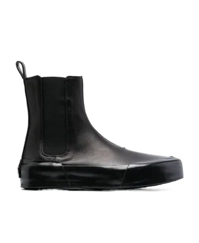 Jil Sander Panelled Leather Ankle Boots In Black