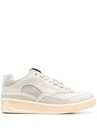 Jil Sander Grey Canvas And Rubber Basket Sneakers In Neutral