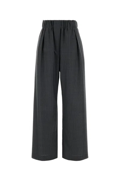 Jil Sander Wool Wide Leg Pinstripe Trousers Back Pockets In Blue