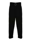 Jil Sander Men Black Wool Gabardine Belted Trousers In Black