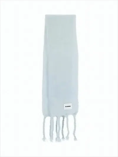 Jil Sander Pastel Blue Mohair And Wool Scarf In White