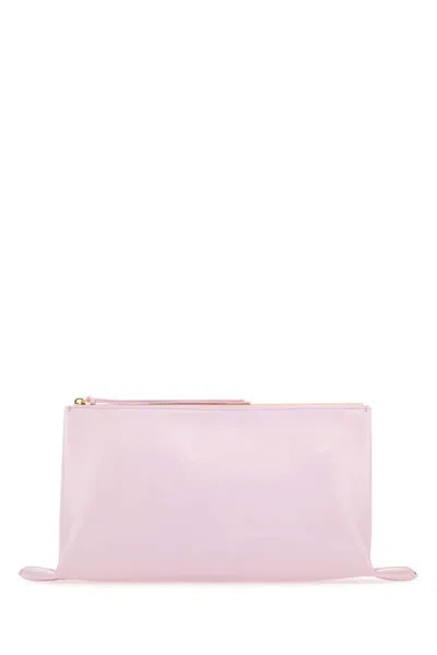 Jil Sander Pastel Pink Leather Medium Clutch In Light Purple