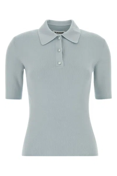 Jil Sander Pastel Virgin Wool Polo Shirt For Women In Light Blue