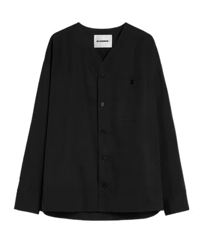 Jil Sander Patch Pocket V-neck Shirt In Black