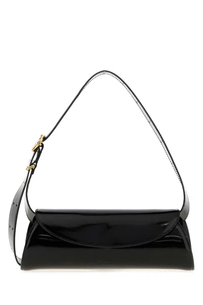 Jil Sander Patent Calfskin Shoulder Bag In Black