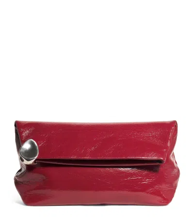 Jil Sander Patent Leather Jewel Zip Clutch Bag In Red