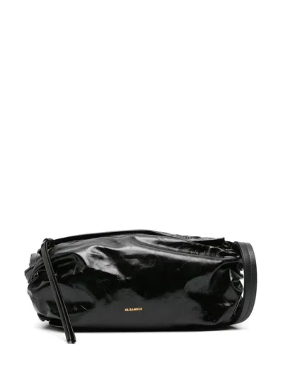 Jil Sander Patent Leather Shoulder Bag In Black