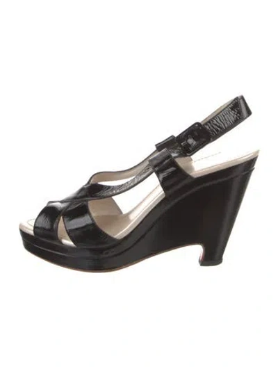 Pre-owned Jil Sander Patent Leather Slingback Sandals In Black