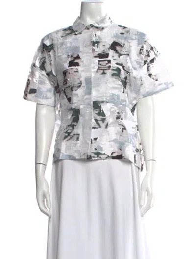 Pre-owned Jil Sander Patterned Short Sleeve Button-up Top In White