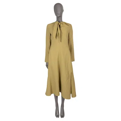 Pre-owned Jil Sander Pear Yellow Linen 2023 Tie-neck Midi Dress 36 S