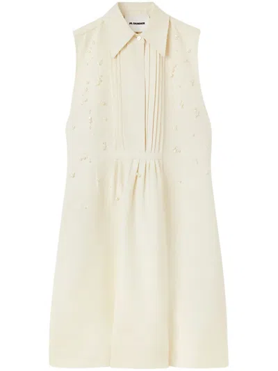 Jil Sander Pearl-embroidered Shirt Dress In Neutrals