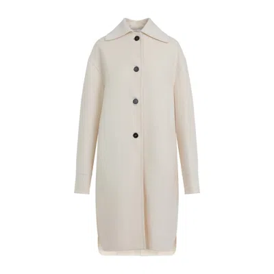 JIL SANDER PEARL WHITE WOOL W 04 DOUBLE BREAST COAT