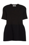 Jil Sander Peplum Rib Crewneck Top In 001 Black