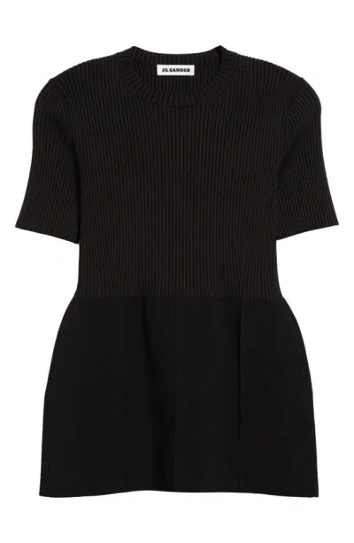 Jil Sander Peplum Rib Crewneck Top In 001 Black