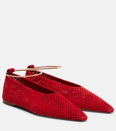Jil Sander Perforated Suede Ballet Flats In Red