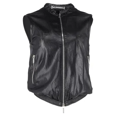 Jil Sander Perforated Zipped Vest Jacket In Black Leather