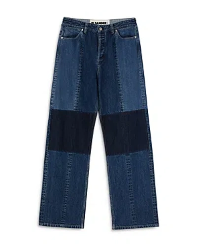 Jil Sander Pieced Color Blocked Jeans In Cobalt Blue