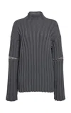 Jil Sander Pierced Ribbed-knit Wool Sweater In Black