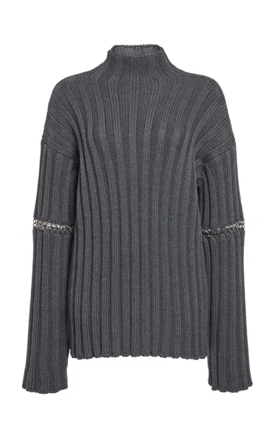 Jil Sander Pierced Ribbed-knit Wool Sweater In Black