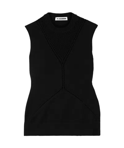 Jil Sander Pin-hole Knitted Blended Vest In Black