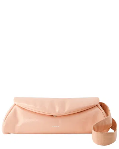 JIL SANDER JIL SANDER PINK CALFSKIN LEATHER CANNOLO GRANDE PADDED HOBO BAG