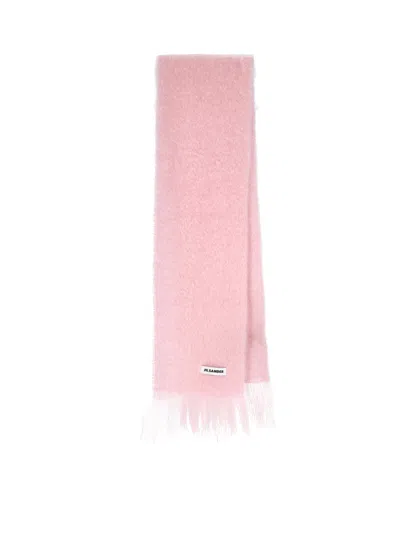 Jil Sander Pink Mohair Blend Fringed Scarf