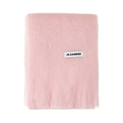 Jil Sander Pink Mohair Blend Fringed Scarf