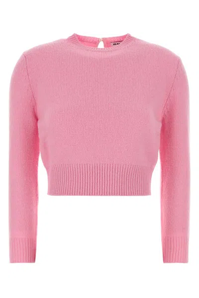 Jil Sander Wool Blend Sweater Cropped Ribbed Cuffs Hem In Pink